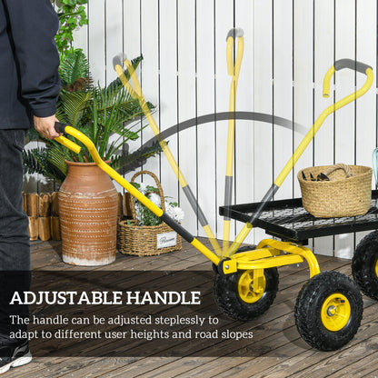 Garden Trolley Cart, Heavy Duty Garden Cart with Metal Frame, 10" Pneumatic Wheels, Rotating Handle, 150kg Capacity