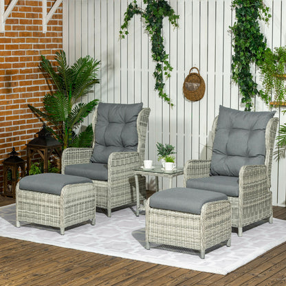 5 Pieces Rattan Bistro Set with Adjustable Back, Reclining Wicker Balcony Furniture with Cushions