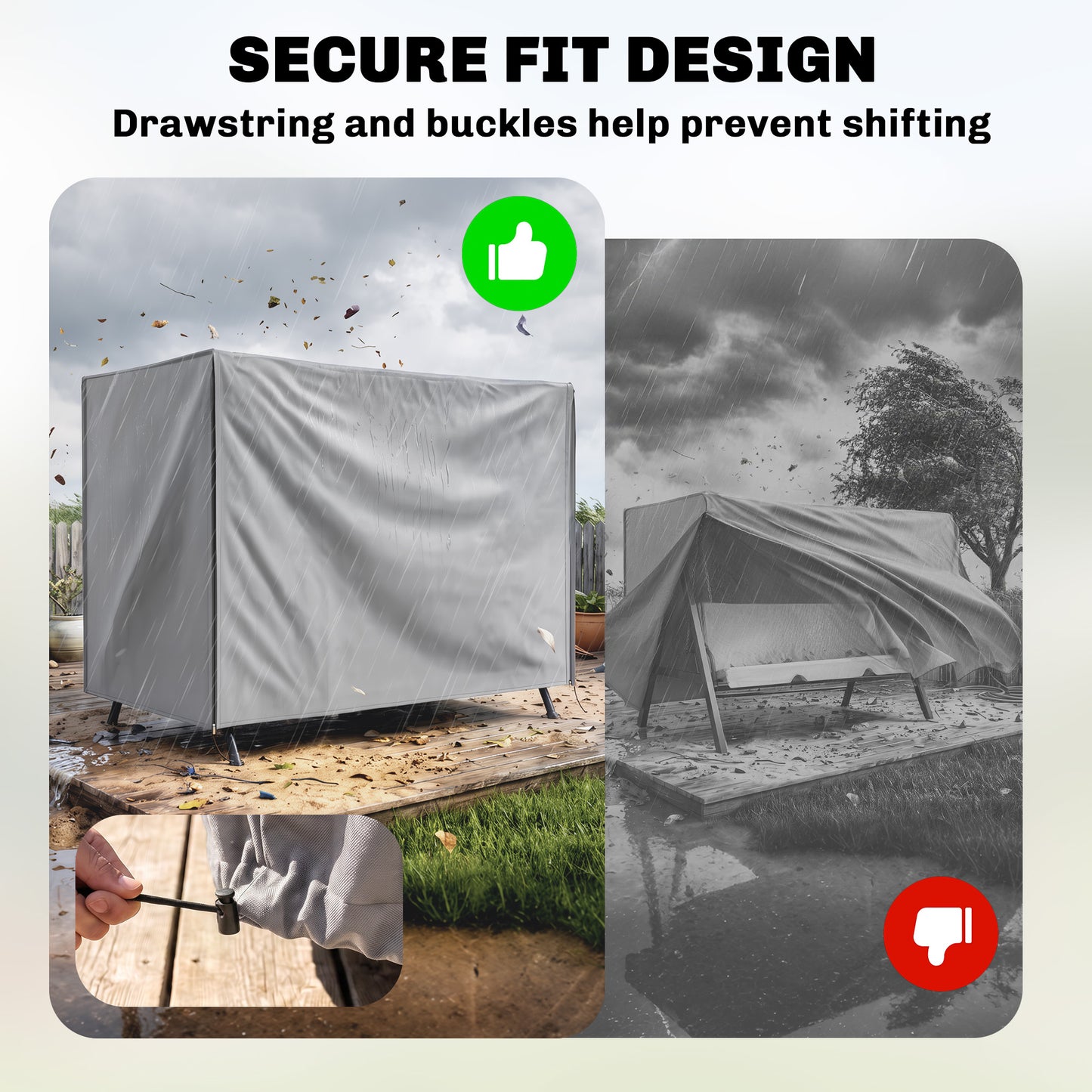 205 x 124cm Three-Seater Swing Chair Protective Cover Grey