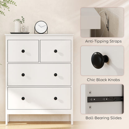 Modern Chest of Drawers, 4 Drawer Dresser Clothes Storage Organiser for Living Room, Hallway, Entryway, White