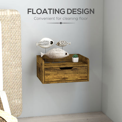 Floating Nightstands Set of 2, Wall Mounted Bedside Table with Drawer for Bedroom, Rustic Brown