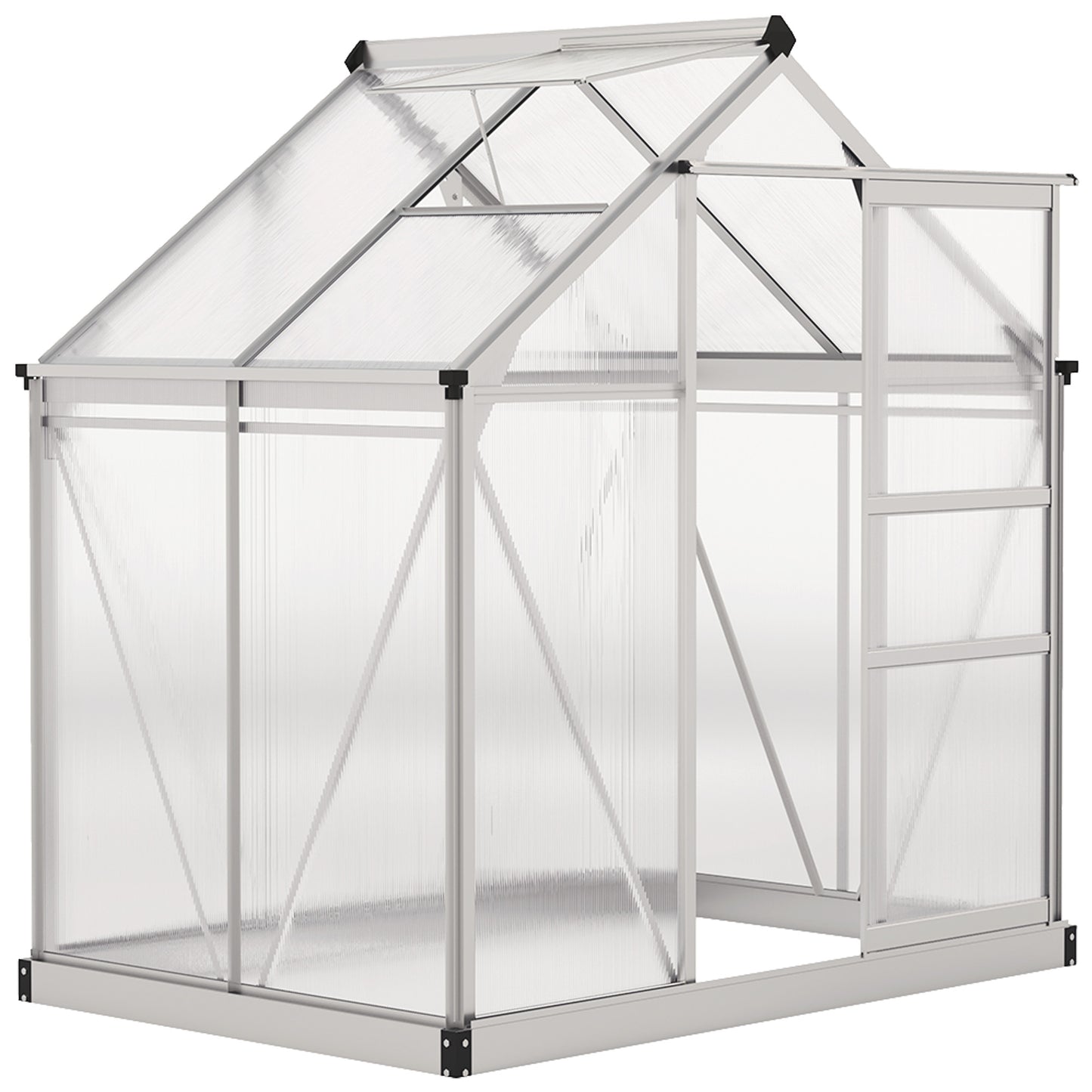 Polycarbonate Greenhouse, Large Walk-In Green House with Slide Door and Window, Aluminium Frame, 6x4ft, Silver Tone