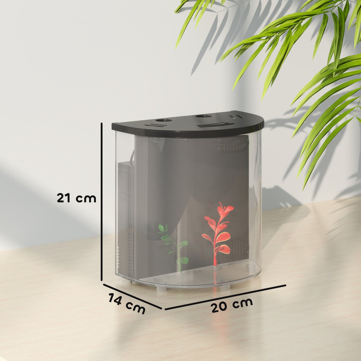 3L Small Fish Tank with Filter System, LED Light, Small Fish Tank for Betta, Shrimp, Black