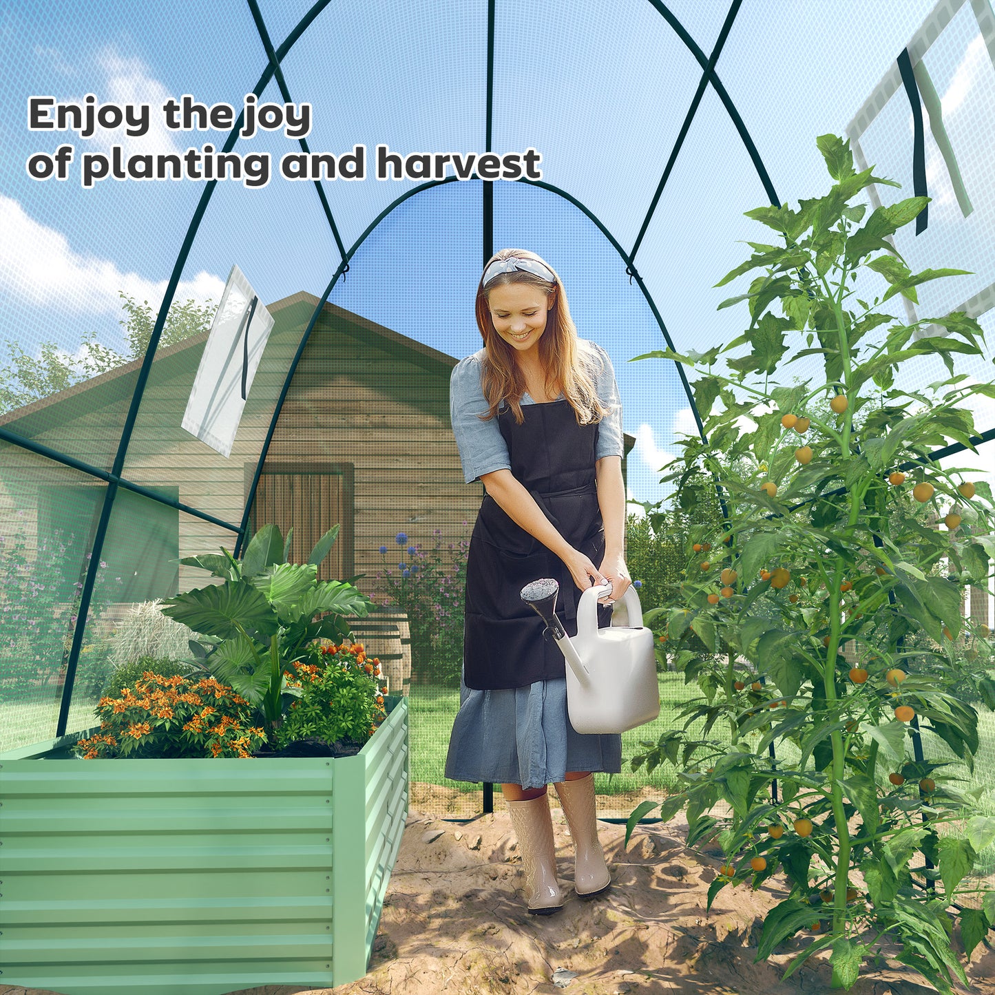 Polytunnel Greenhouse with Sandbags, Walk-In Tunnel Green House with 2 Doors and Screen Windows, 1.8 x 1.8 x 2m, Green