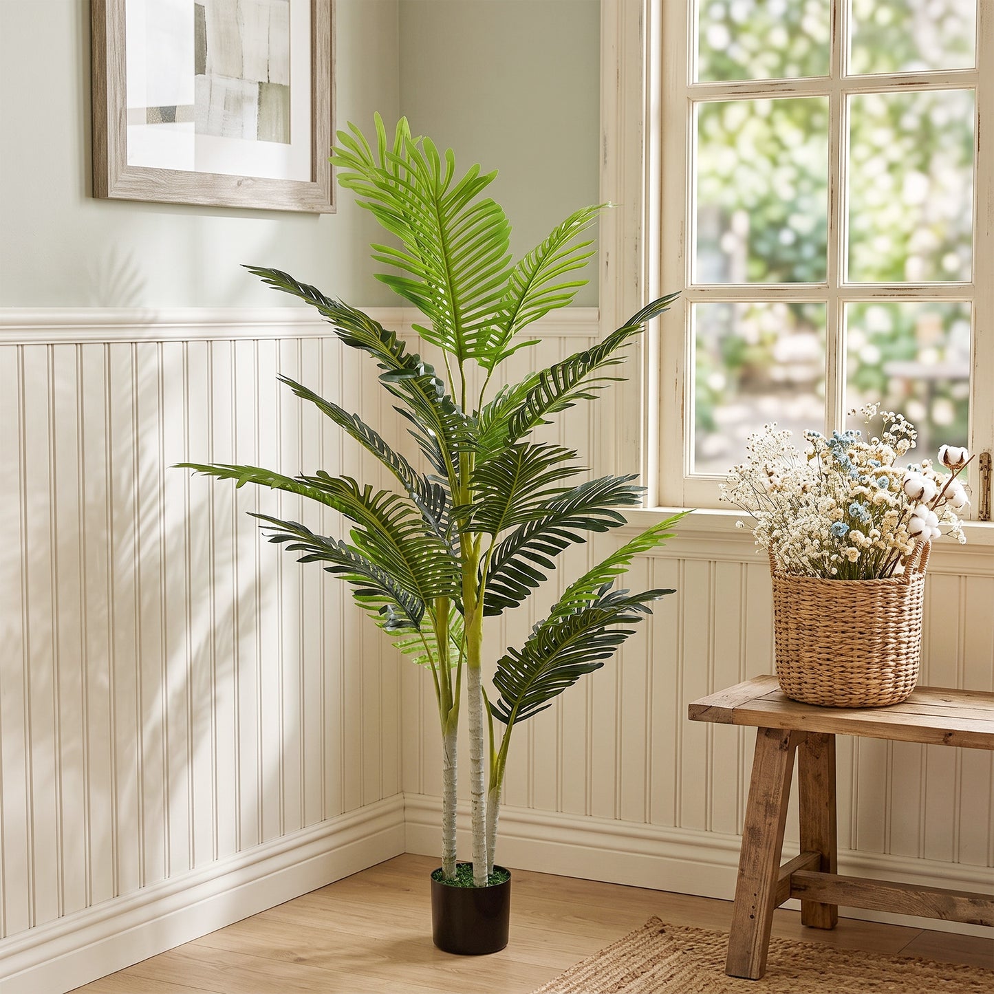 2 Ball Topiary Tree in Pot for Home Decor, Artificial Plant for Home Office, Living Room Decor, Dark Green