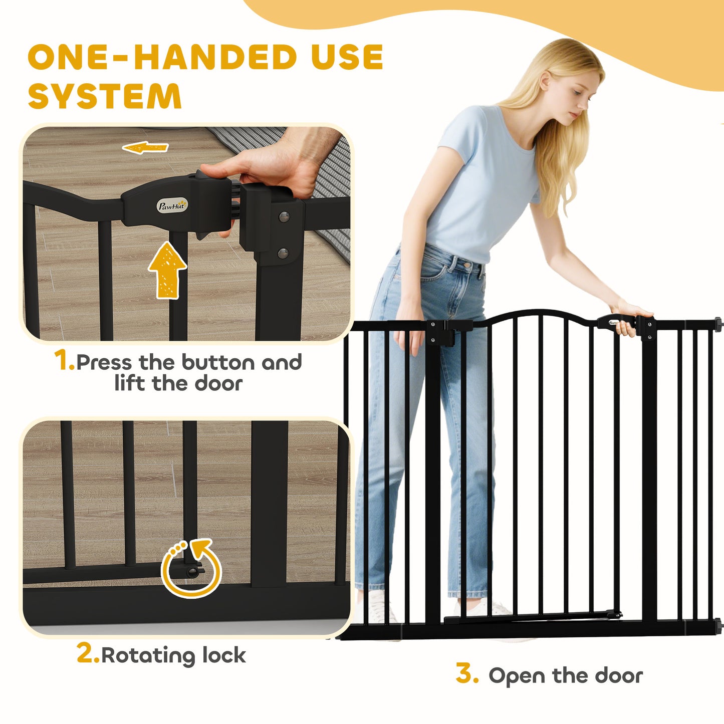 Metal 74-100cm Adjustable Pet Gate Safety Barrier w/ Auto-Close Door Black