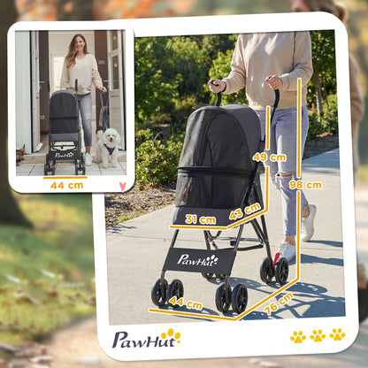 Dog Stroller, Foldable Cat Dog Pram for Miniature Breeds, Pet Stroller with Brake, Mesh Windows, Dark Grey