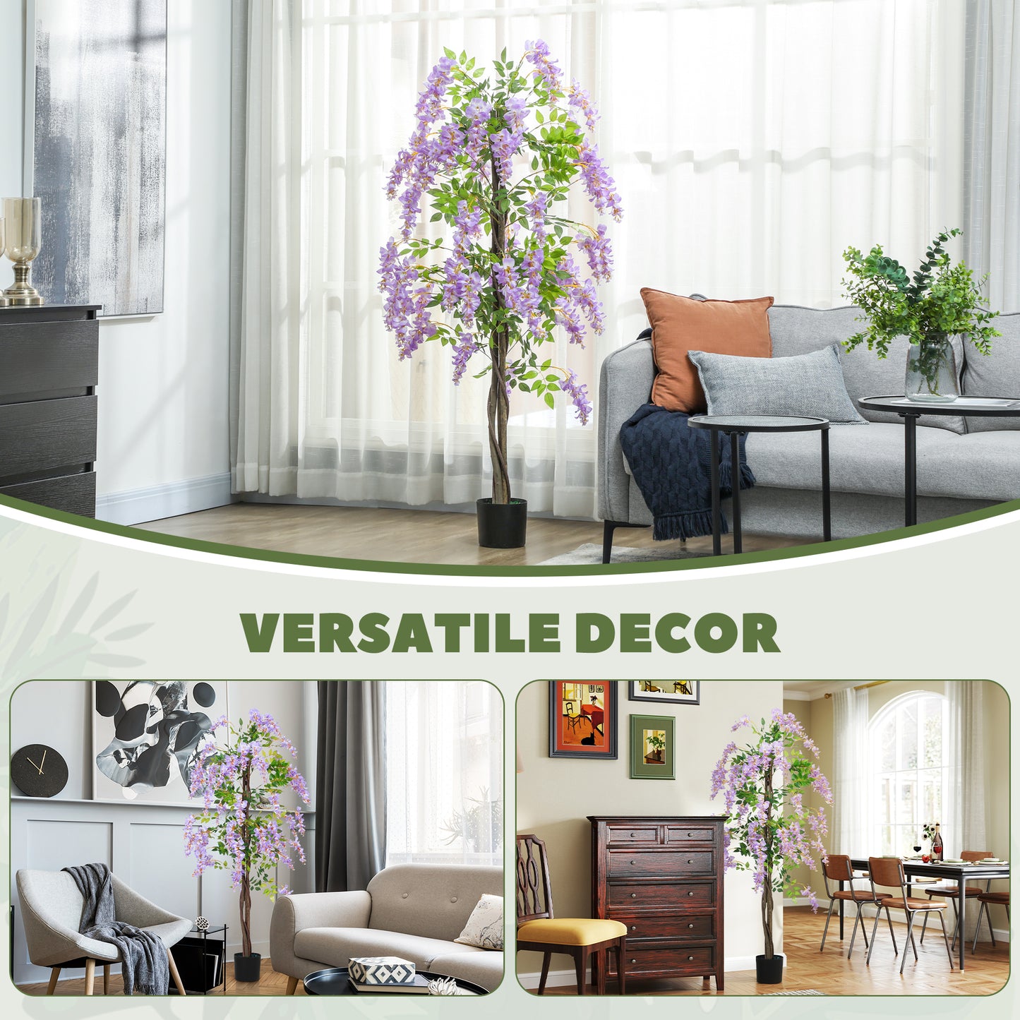 180cm Ficus Artificial Tree, Fake Wisteria Tree in Nursery Pot