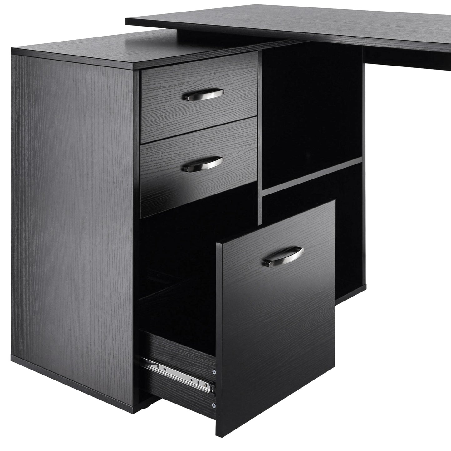 L Shaped Computer Desk, Reversible Home Office Desk with Drawers, File Cabinet and Storage Shelves, Study Table