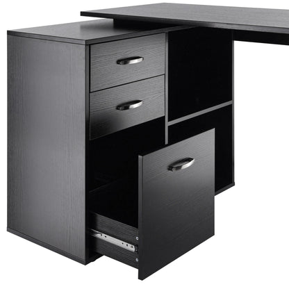 L Shaped Computer Desk, Reversible Home Office Desk with Drawers, File Cabinet and Storage Shelves, Study Table