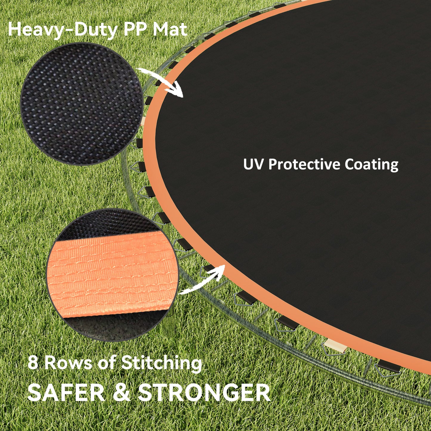 Trampoline Replacement Mat with Spring Pull Tool, 42 V-Hooks, for 8ft Trampoline using 14cm Springs, Orange