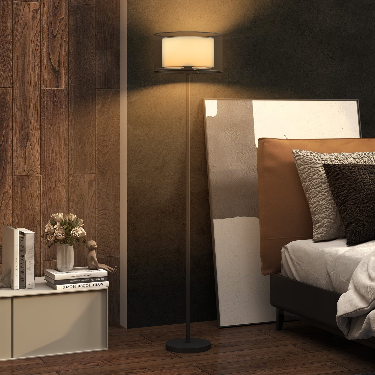 Floor Lamp for Living Room, Modern Standing Lamp with Double Layer Shade & Foot Switch