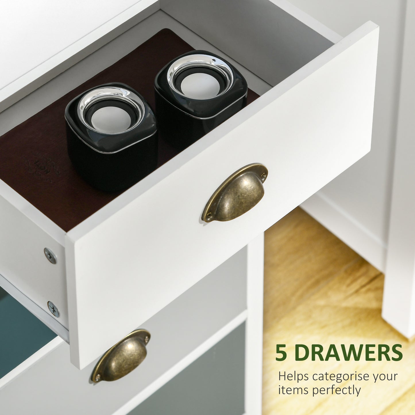 Slim Storage Cabinet Organiser, Chest of Drawers, 5-Drawer Dresser with Metal Handle for Living Room, Bedroom, Blue