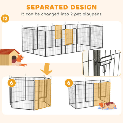 12 Panels Heavy Duty Puppy Playpen, for Small Dogs, Indoor and Outdoor Use - Silver
