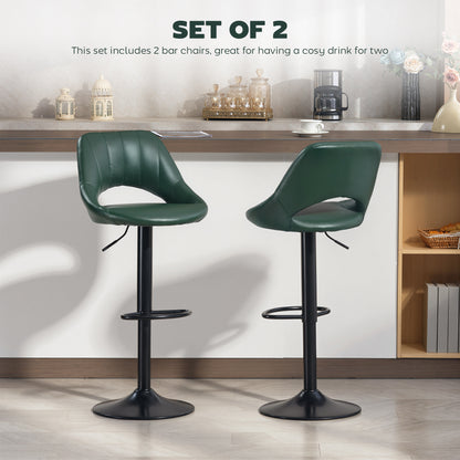 Set of Two Faux Leather Bar Stools - Dark Green