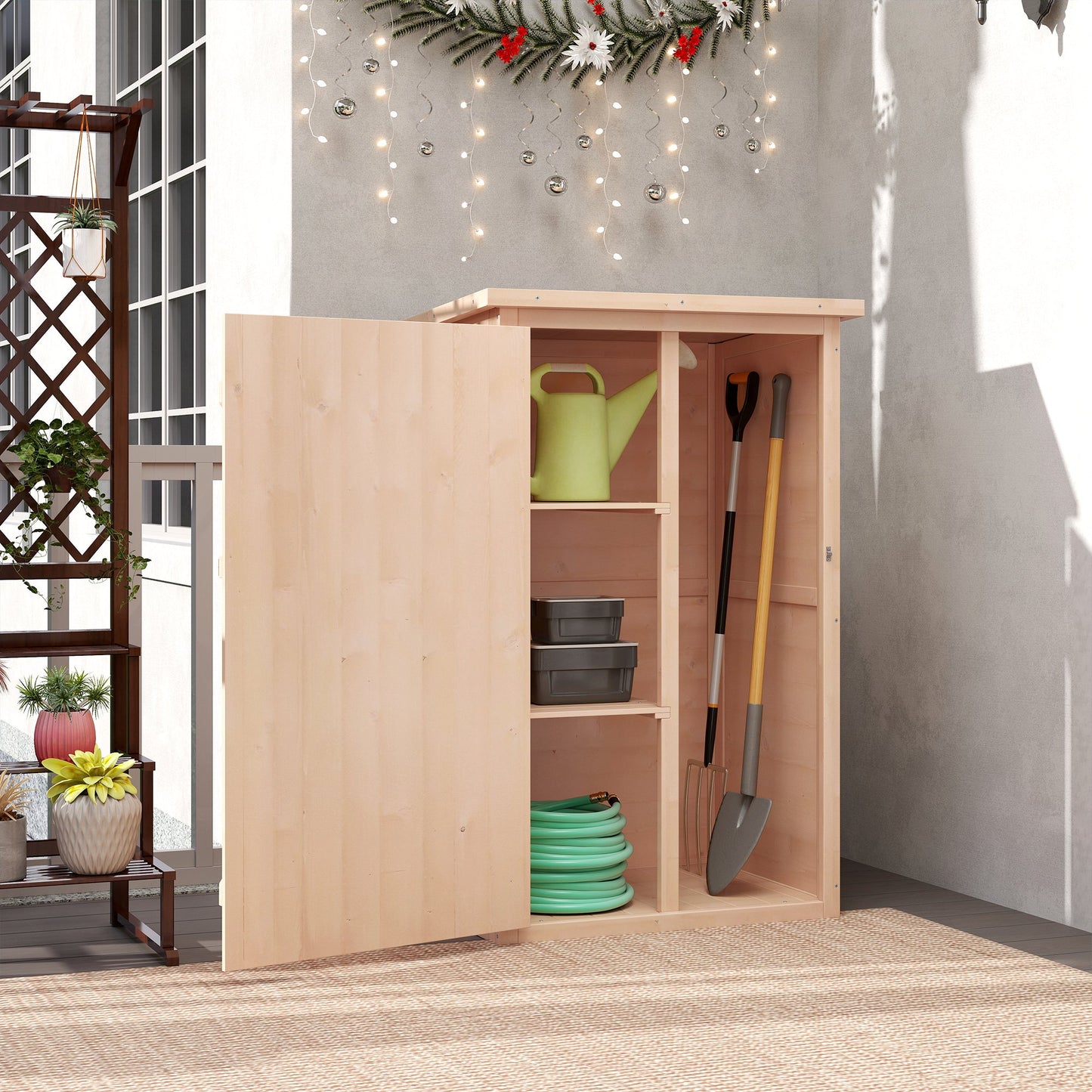 Wooden Small Shed, Garden Storage Shed with Shelves and Bolt Latch, 75L x 56W x115H cm, Natural
