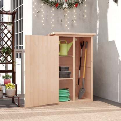 Wooden Small Shed, Garden Storage Shed with Shelves and Bolt Latch, 75L x 56W x115H cm, Natural