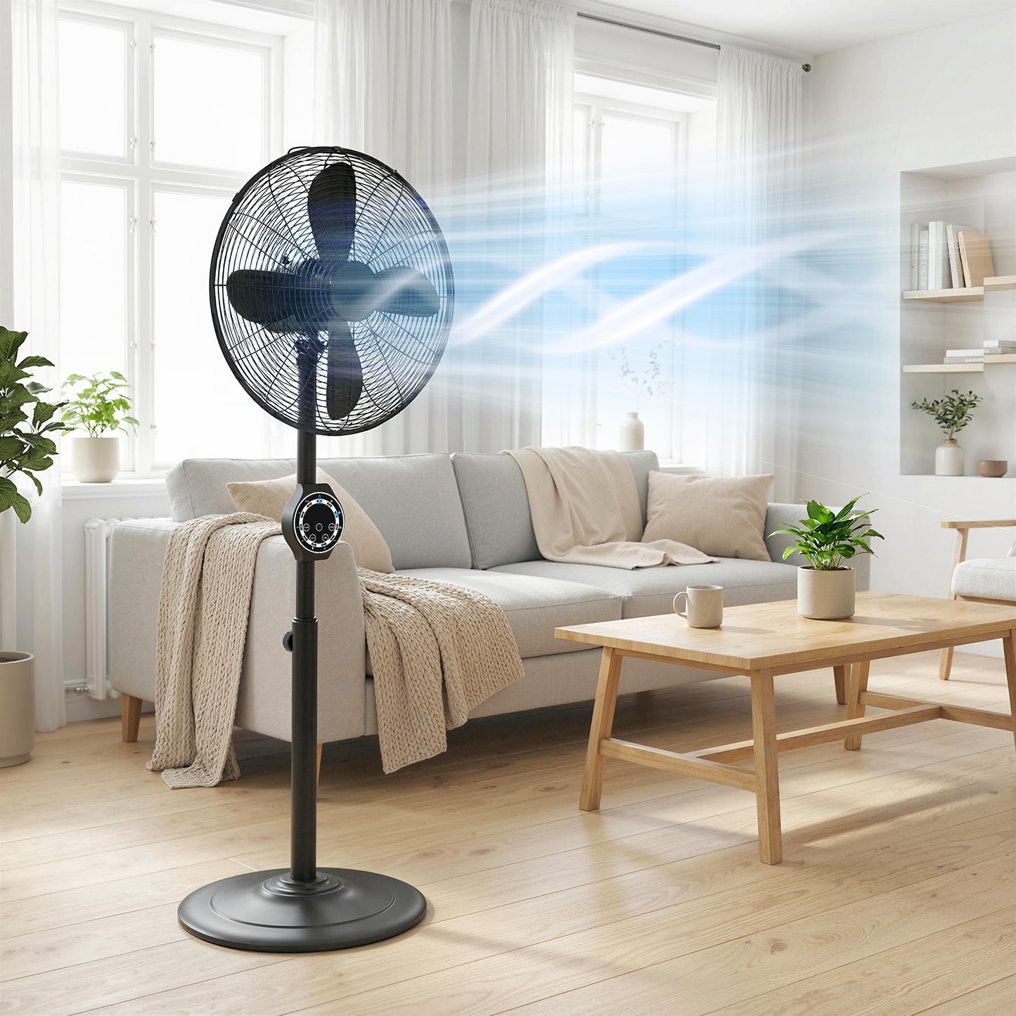 41 cm Metal Pedestal Fan with Oscillating, Adjustable Height Black