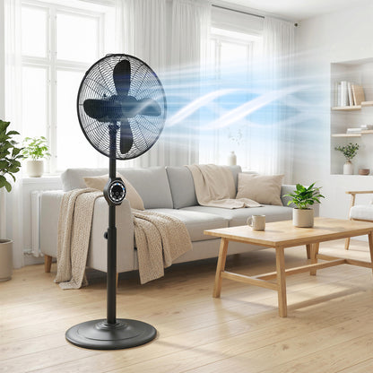 41 cm Metal Pedestal Fan with Oscillating, Adjustable Height Black