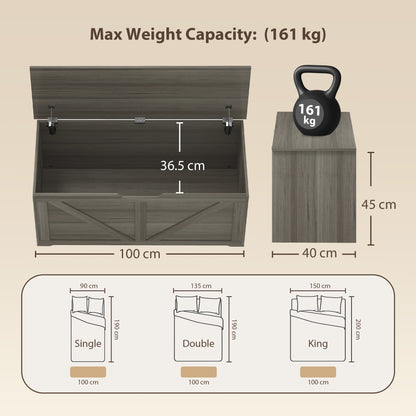 127L Home Storage Box, with Safety Hinges - Dark Grey Wood-Effect