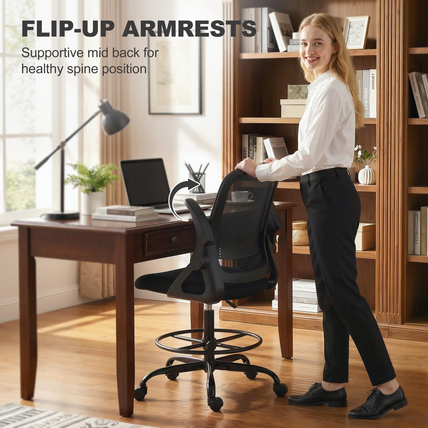 Painting Chair, Mesh Computer Desk Chair with Flip-up Armrests, Black