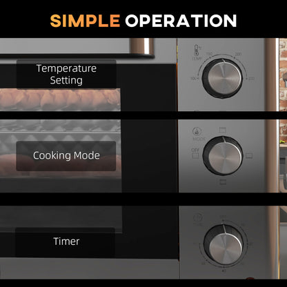 30L 60-230℃ Mini Electric Oven, with Accessories - Silver Tone
