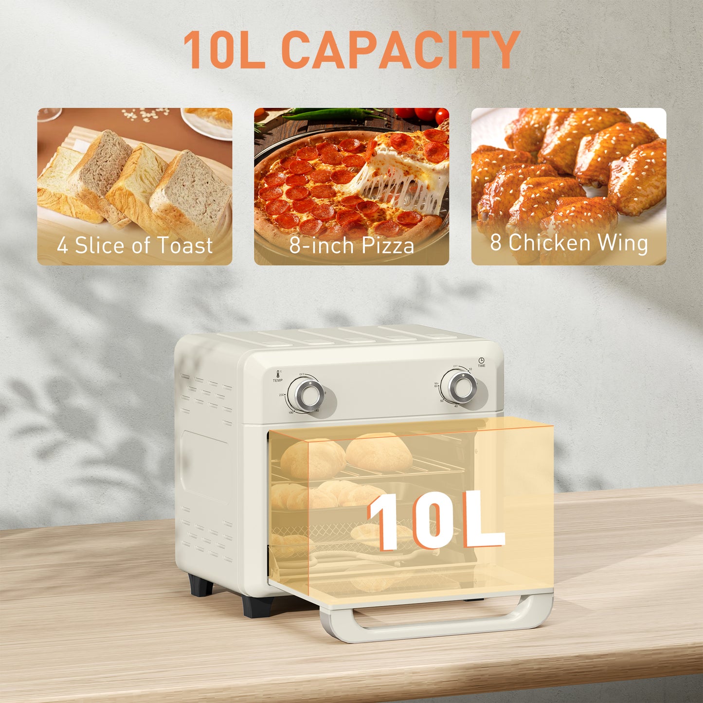 10L Air Fryer Oven, Mini Oven, Oil Free Cooking, Grill, Roast, Bake, with Adjustable Temperature, Timer, Dishwasher Safe