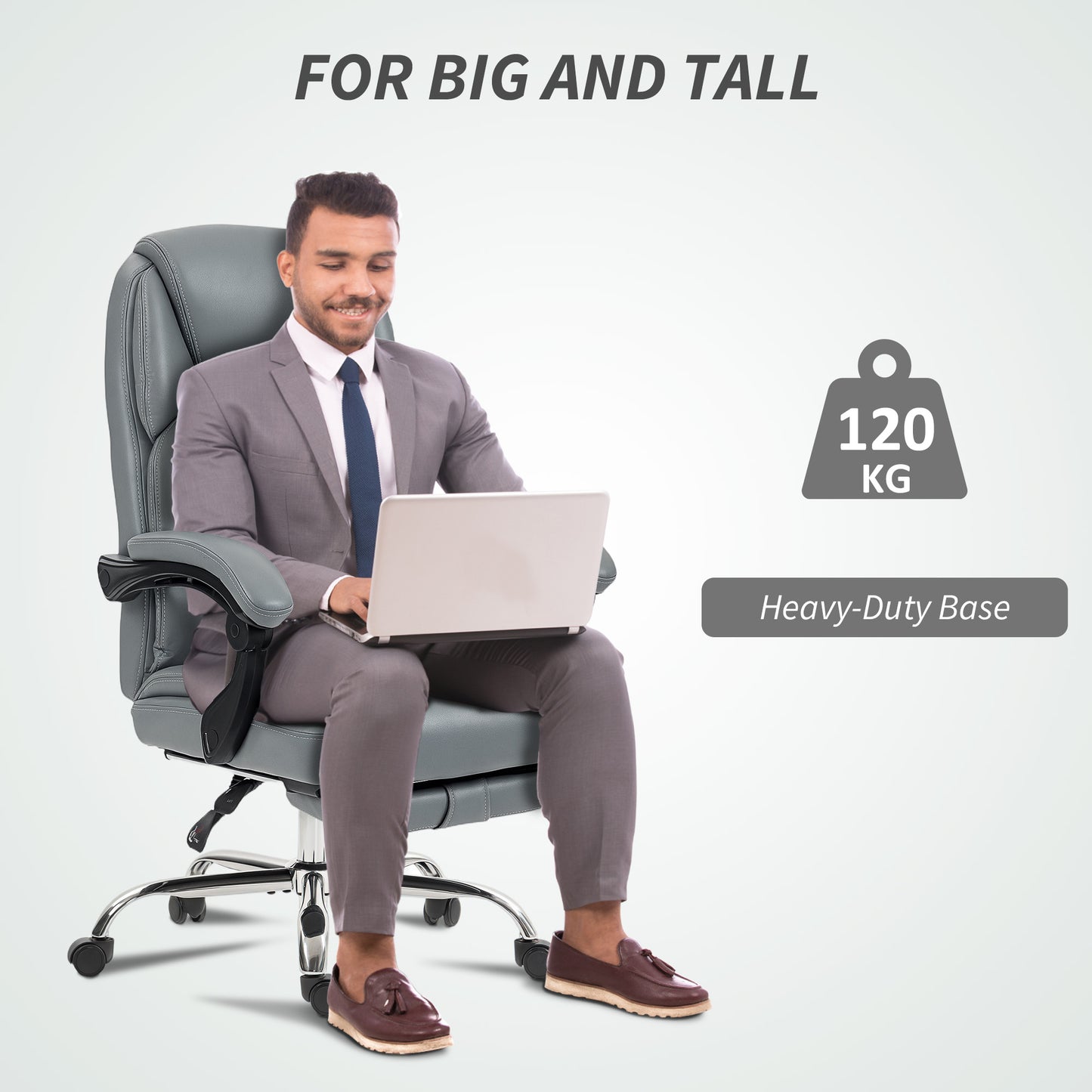 Faux Leather Reclining Office Chair, with Footrest - Grey