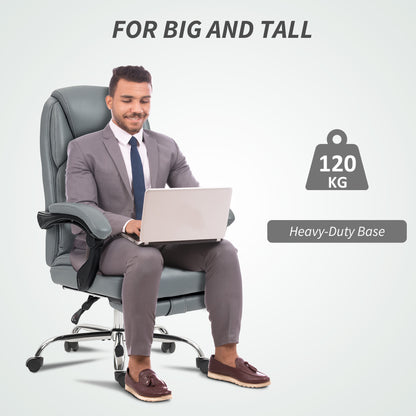 Faux Leather Reclining Office Chair, with Footrest - Grey