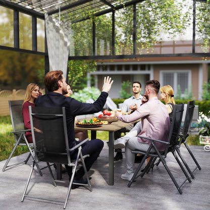 Garden Dining Table for 6 with Parasol Hole, Rectangle Outdoor Garden Table with Slatted Metal Top, Steel Frame, Brown