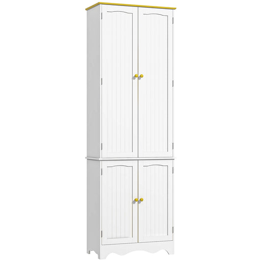 Freestanding 4-Door Kitchen Cupboard, Storage Cabinet Organizer with 4 Shelves, 183cm, White