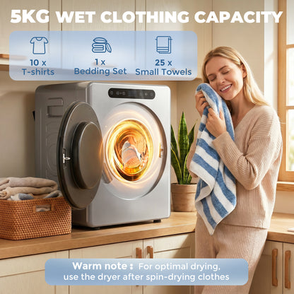 5 kg Compact 40-60℃ Tumble Dryer - Silver Tone