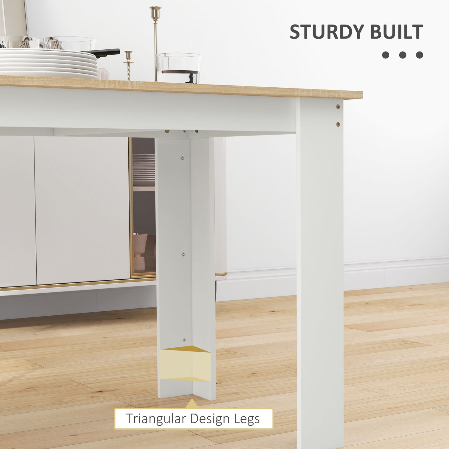 Dining Table for 4-6 People, Kitchen Table with Wood Effect for Dining Room, Oak and White
