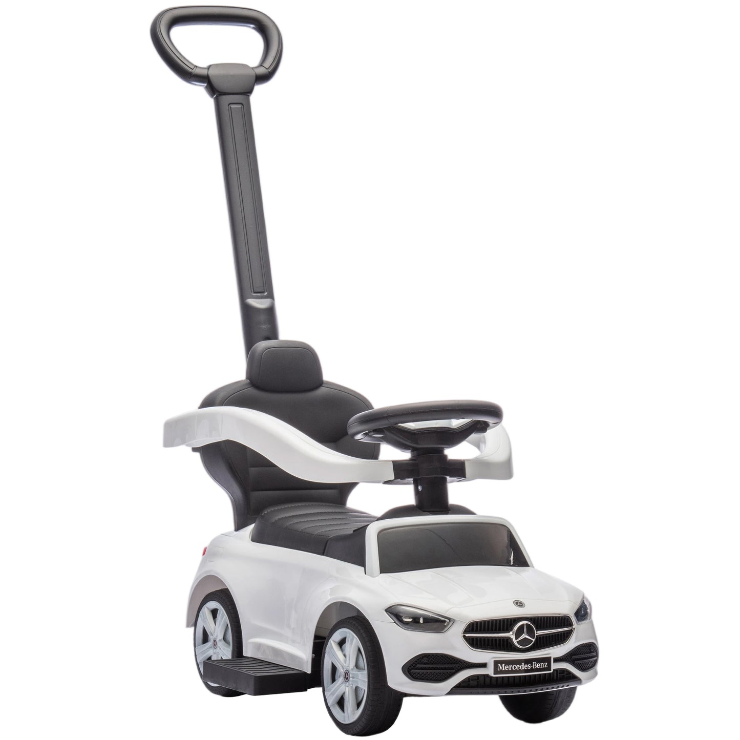 2 in 1 Baby Ride on Push Car Mercedes-Benz C-Class Licensed Walker Foot to Floor Push-Along with Removable Handle, White