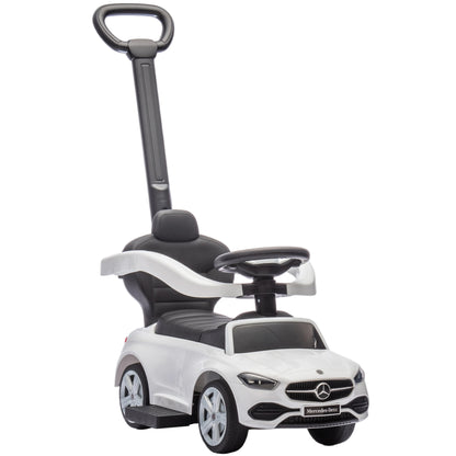 2 in 1 Baby Ride on Push Car Mercedes-Benz C-Class Licensed Walker Foot to Floor Push-Along with Removable Handle, White