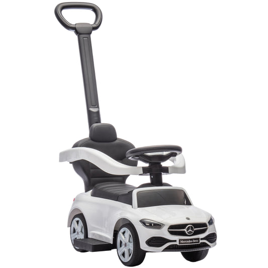 2 in 1 Baby Ride on Push Car Mercedes-Benz C-Class Licensed Walker Foot to Floor Push-Along with Removable Handle, White