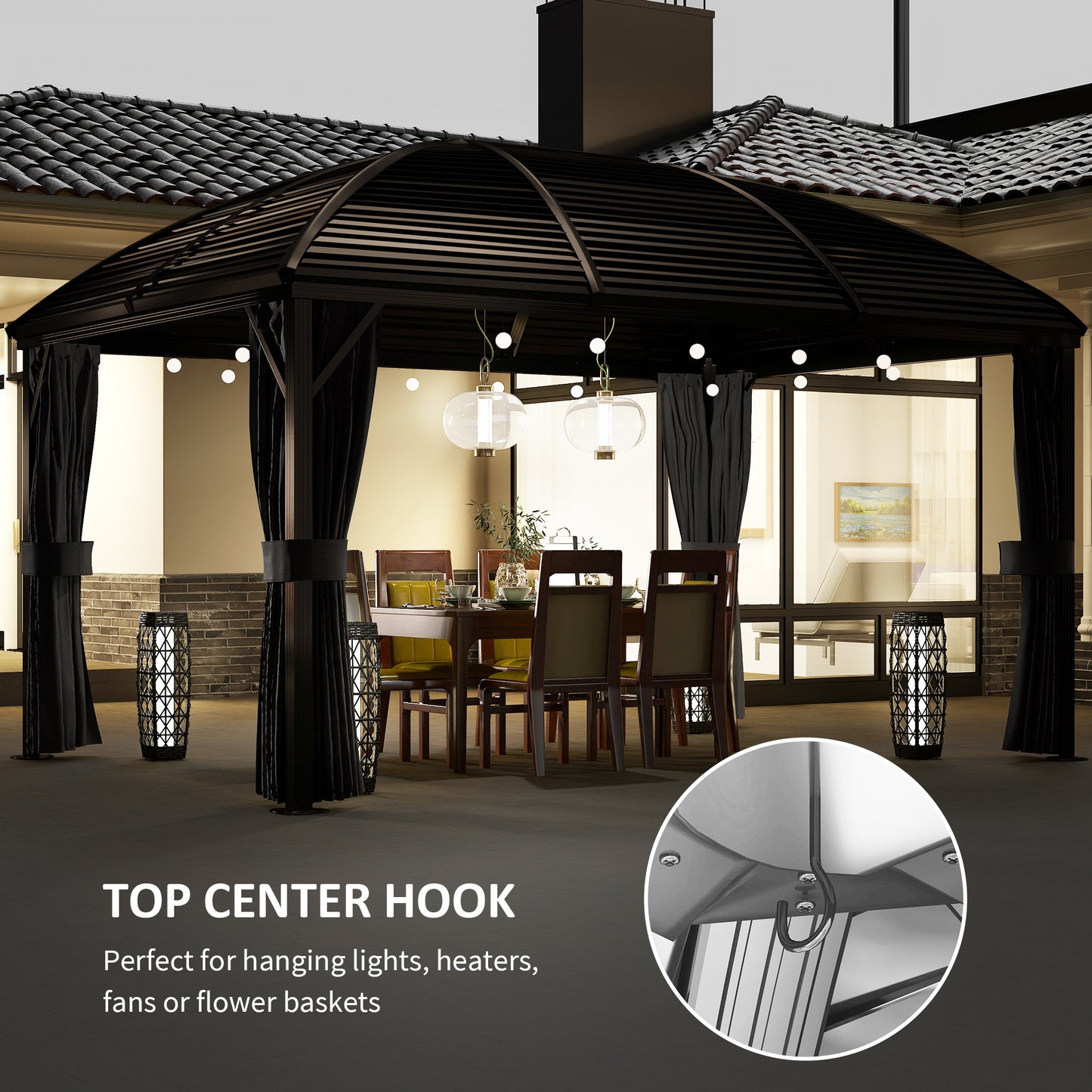 3 x 4m Hardtop Gazebo Canopy with Metal Roof, Aluminium Gazebo Permanent Pavilion with Netting and Curtains, Dark Grey