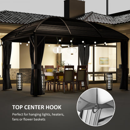 3 x 4m Hardtop Gazebo Canopy with Metal Roof, Aluminium Gazebo Permanent Pavilion with Netting and Curtains, Dark Grey