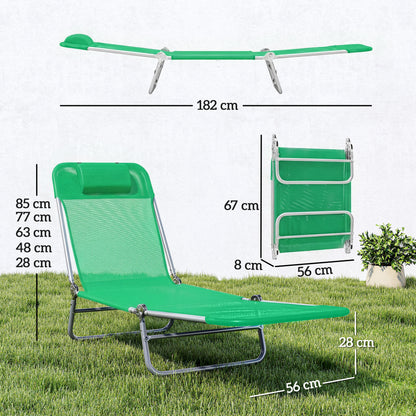Set of Two Steel Frame Sun Loungers, with Reclining Backs - Dark Green