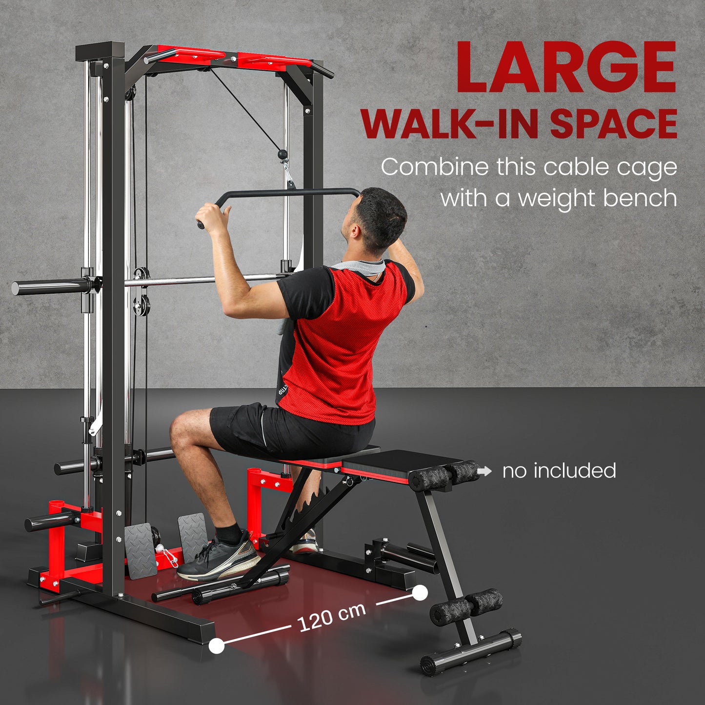 Cable Crossover Machine, Multi-Function Power Rack with Pull Up Bar, Lat Pull Down System, Squat Rack, Barbell Bar