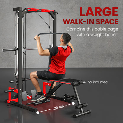 Cable Crossover Machine, Multi-Function Power Rack with Pull Up Bar, Lat Pull Down System, Squat Rack, Barbell Bar
