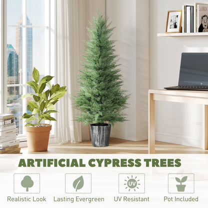 135cm Artificial Cypress Trees Set of 2, UV Resistant Artificial Plants with Decorative Pot