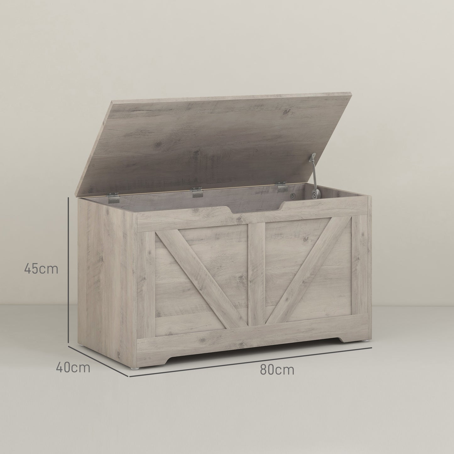 100L Home Storage Box, with Safety Hinge - Grey Wood-Effect
