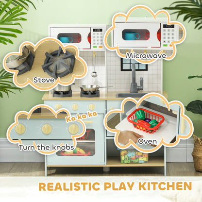 Pretend Play Kitchen, Kids Kitchen Playset with Light & Sound Stove, Turning Knobs, Cooking Accessories