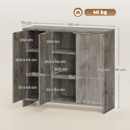 Sideboard Cabinet, Modern Storage Cabinet with 3 Doors and Adjustable Shelves for Living Room, Dining Room, Grey