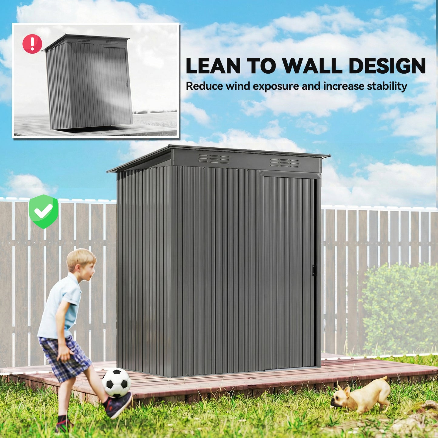 5 x 3.5ft Metal Garden Storage Shed with Effortless Assembly and 2 Pairs of Gloves, Waterproof Outdoor Shed, Light Grey