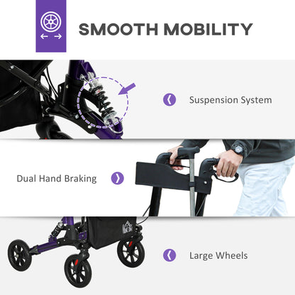 Folding Rollator Walker with Seat, Backrest, Lightweight Walking Frame with Storage Bag, Dual Brakes