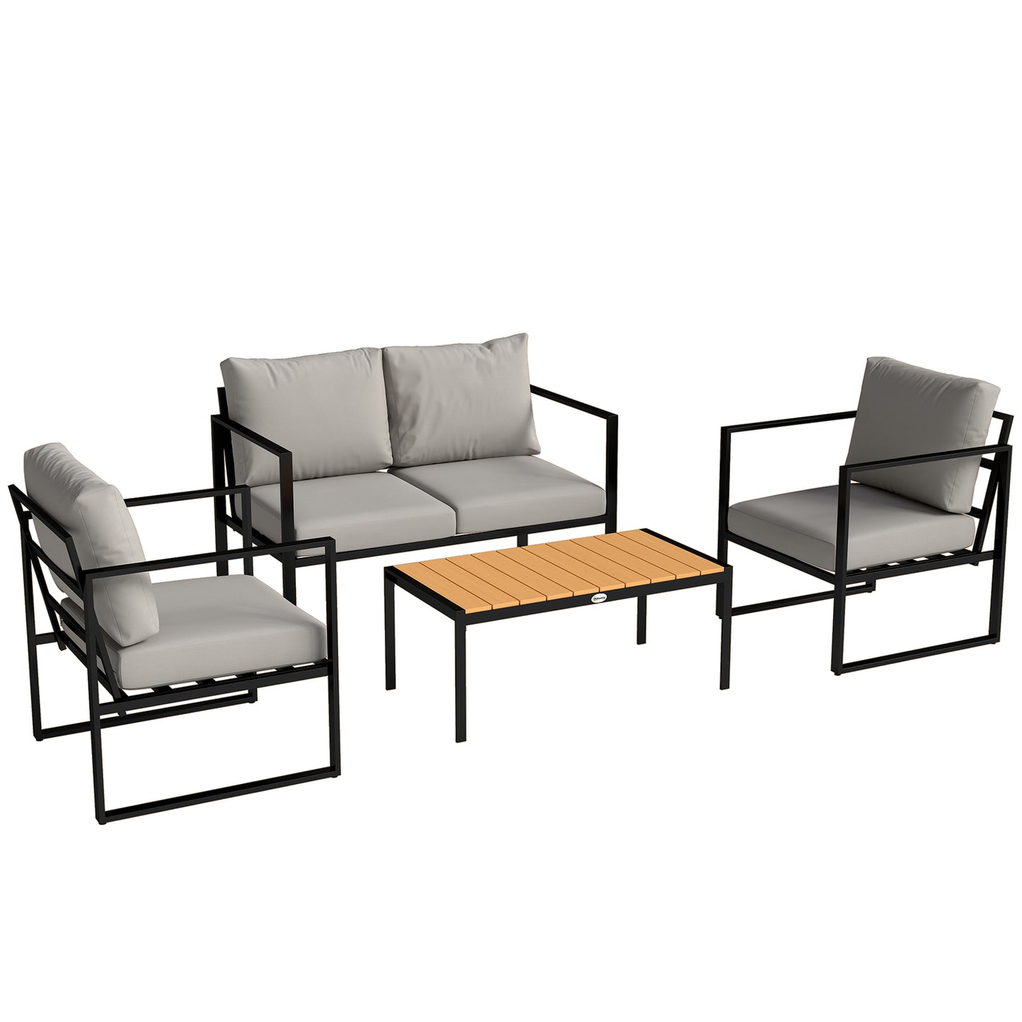 Outdoor Garden Furniture Set, 4 Piece Patio Furniture with Slatted Table, Indoor Outdoor Balcony Patio Conservatory Set