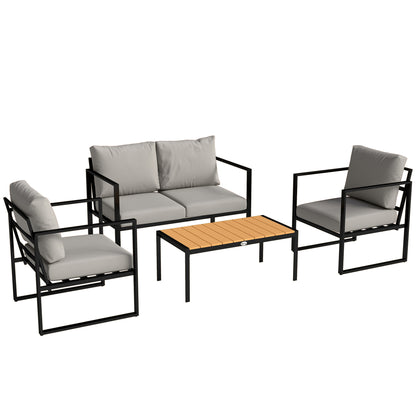 Outdoor Garden Furniture Set, 4 Piece Patio Furniture with Slatted Table, Indoor Outdoor Balcony Patio Conservatory Set