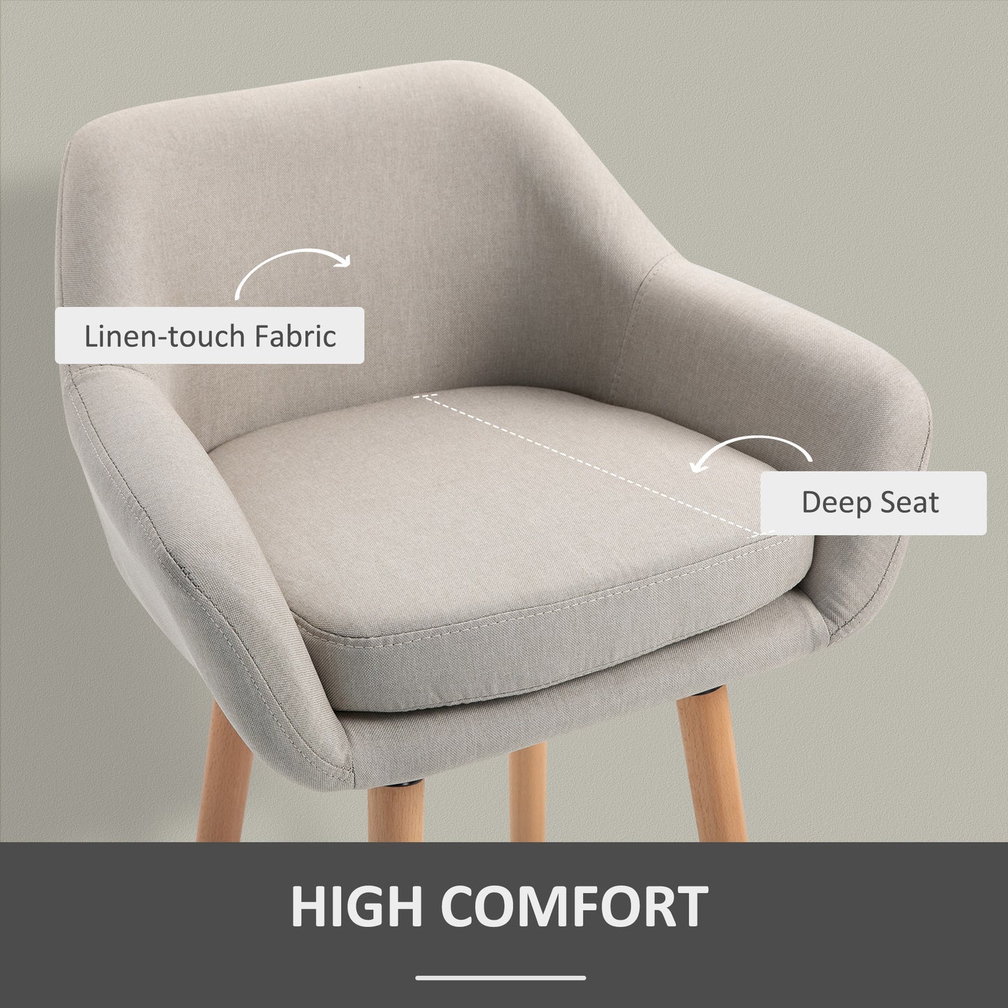 Set of 2 Bar Stools Modern Upholstered Seat Bar Chairs with Metal Frame